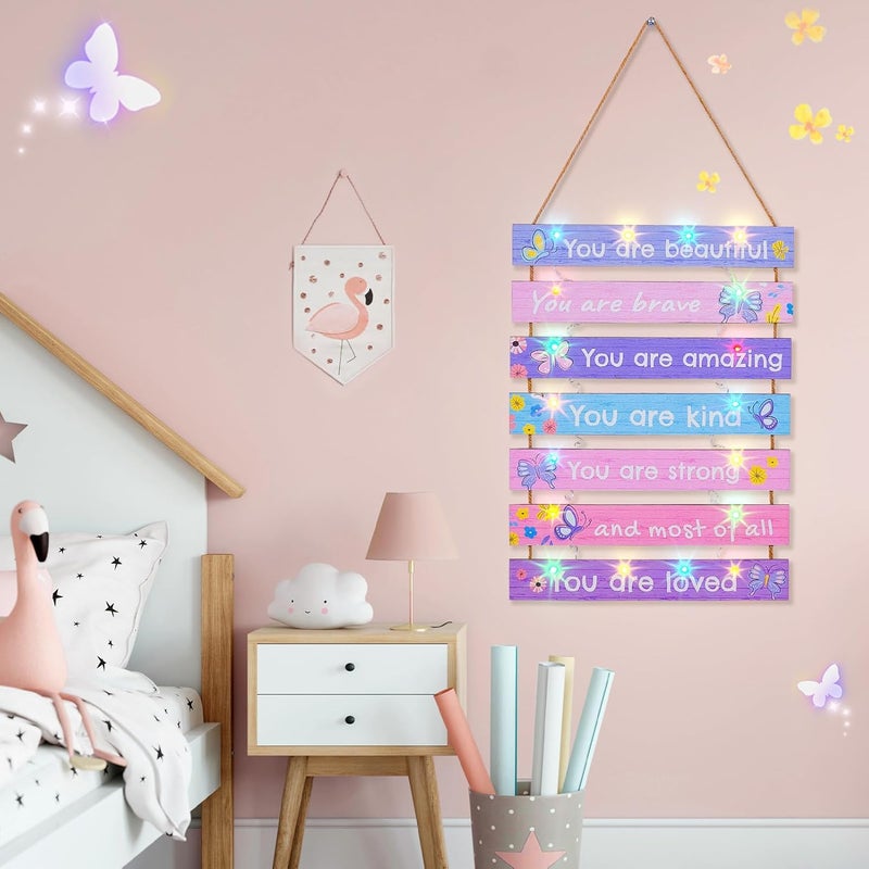 FIOBEE Girls Room Décor for Teen Girls Boys with LED Light Wall Decor for Bedroom Motivational Inspirational Wall Art Girl Room Decoration for Kids Studyroom, 8 Kinds of Lights, Purple Butterfly - Image 3